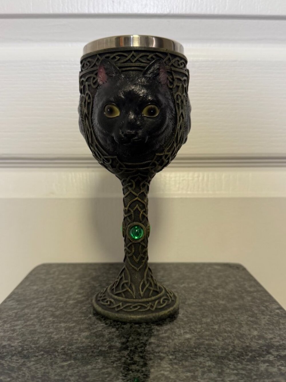 Black Cat Celtic Goblet Chalice Cup w Stainless Steel Insert Gothic Decor